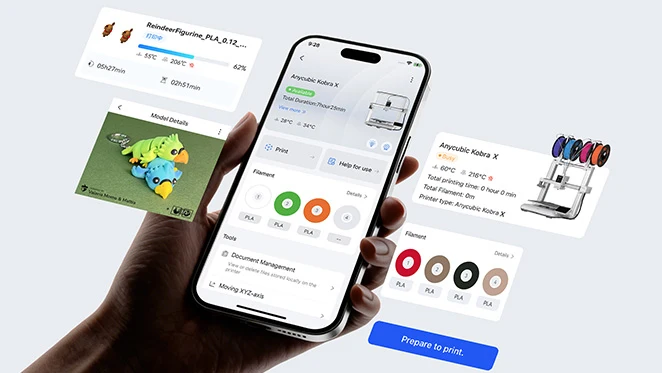 Anycubic APPMonitor your prints from anywhere with the Anycubic App. Use remote viewing to check progress in real-time, or capture and share your journey with built-in time-lapse photography.